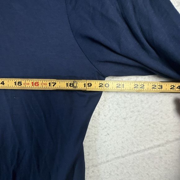 NY Collection Blouse Women P Large Blue 1/4 Button Up Mesh Insert Long Sleeve - Picture 9 of 11